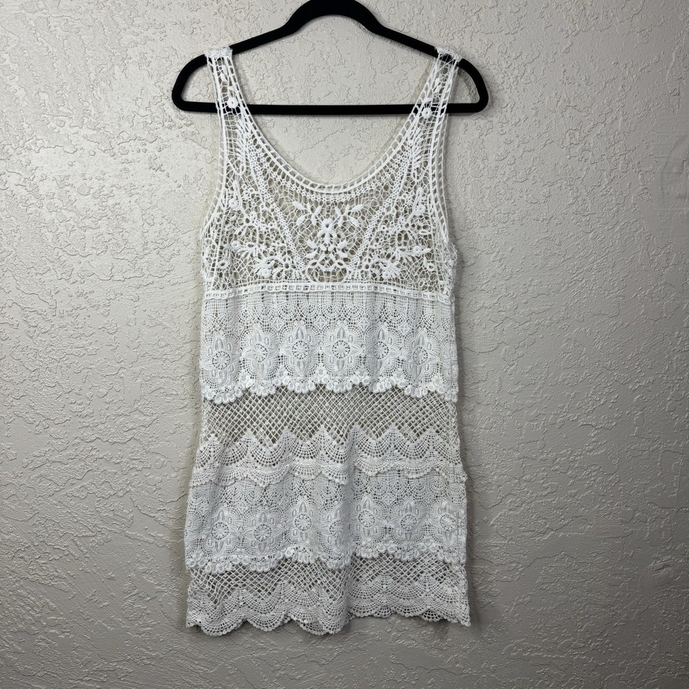 AE Crochet Lace Mini Dress Womens Med Ivory Boho Beach Coverup Festival Indie